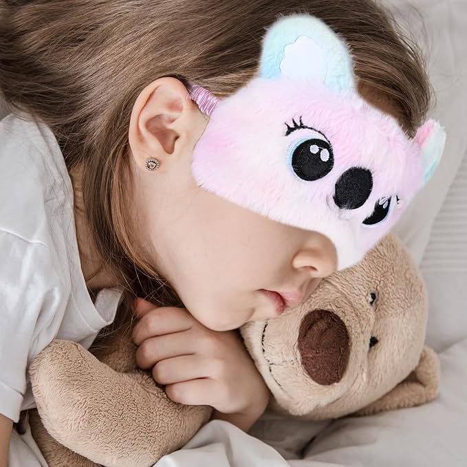2 Pcs Plush Eye Mask Soft Sleeping Blindfold Eye Cover Comfortable Cute Animal Sleeping Mask Satin Nap Night Eyeshade Cover for Women Men Gift (Colorful, Koala Style)