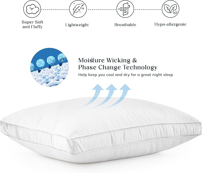 LUX Décor Gusseted Style Soft Hotel Pillows Set of 2 – for Side, Stomach & Back Sleepers - Down Alternative Hotel Bed Pillows – 100% Microfiber Cover, Virgin PSF Fill – White, Queen 26x18