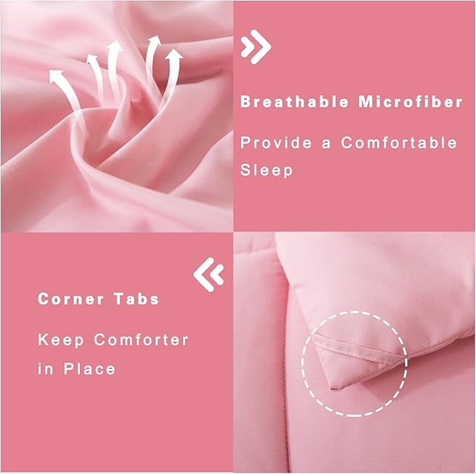 DOWNCOOL Twin Comforter Set -All Season Bedding Comforters Sets with 1 Pillow Case -2 Pieces Bed Set Down Alternative Comforter Set -Pink Twin Bedding Sets(64"x88")