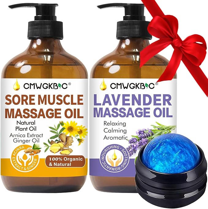 Massage Oil for Massage Therapy,Lymphatic Drainage-Ginger Oil Sore Muscle Arnica Oil &Lavender Oil Relaxing Massage Oils for Date Night,Massage Ball,Mothers Day Gifts for Wife,Women, Gifts for Him Her