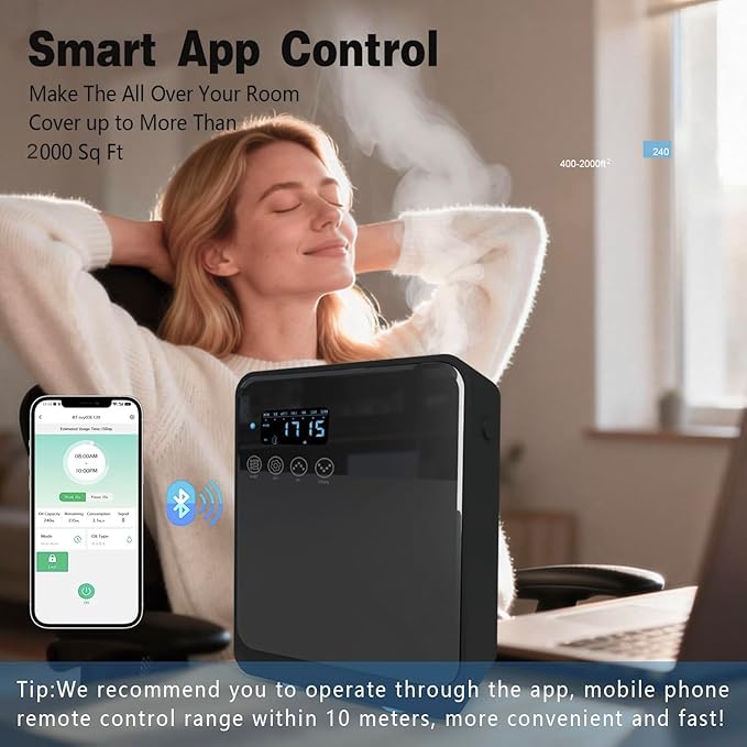 Smart Aroma Diffuser for Home & Business, 240ml Waterless Essential Oil Diffuser with App Control, Covers 400 to 2000 Sq.Ft, Pure Essential Oil Only for Hotel, Office, Spa
