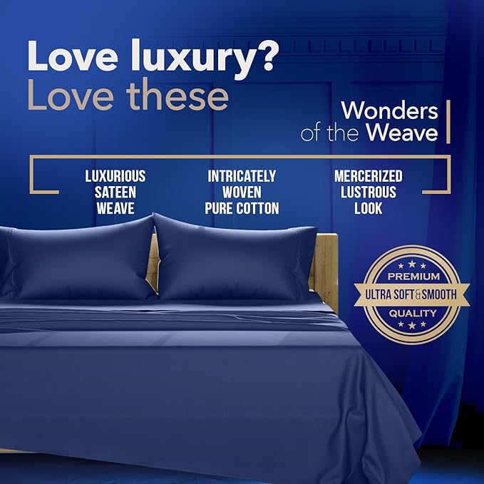 TEXAS LINEN CO. 100% Egyptian Cotton Standard/Queen Size Pillow Cases Set of 2-1000 Series Lonestar Lovin' Pillow Cover (Navy Blue), Cooling Pillowcases Set of 2 for Standard/Queen Pillows