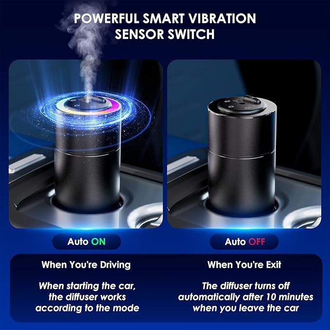 Smart Car Air Freshener Diffuser - 160ml Lasts Up to 6 Months, Leakproof Auto On/Off Vibration Sensor, 3 Adjustable Mist Modes, Star Lights & Sound-Sync RGB (Rose)