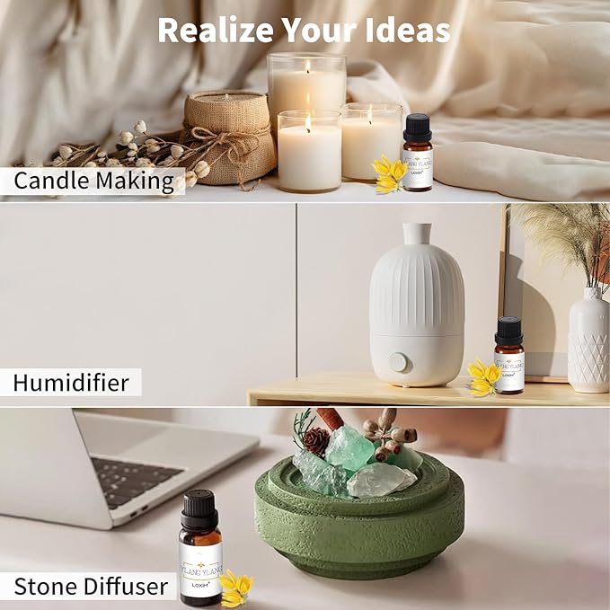 LOXIM Ylang-Ylang Essential Oil, Pure Natural Essential Oils, Fragrance Oil Perfect for Humidifiers, Diffusers, Candle Making, Scent Home and Office (Pack of 1, Ylang-Ylang)