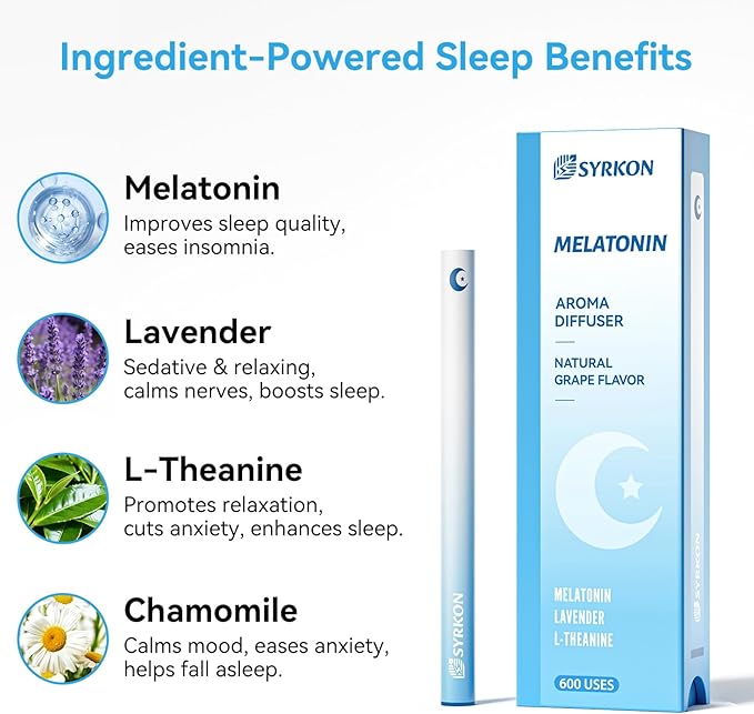 3-in-1 Herbal Diffuser Pens, Mullein for Lung Support | Calm Mood | Sleep Support, with Ashwagandha & Lavender, Melatonin & L-Theanine, Total 1800 Uses