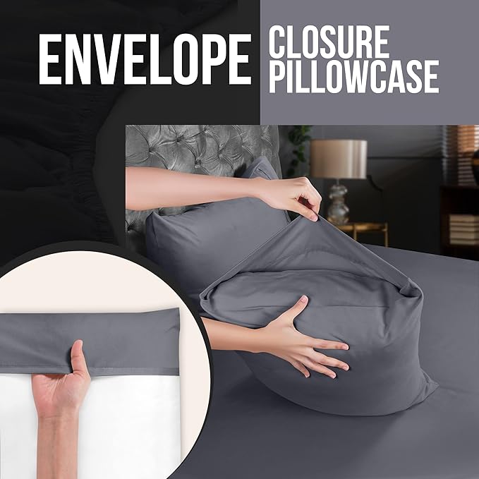 Utopia Bedding King Pillow Cases - 4 Pack - Envelope Closure - Soft Brushed Microfiber Fabric - Shrinkage and Fade Resistant Pillow Covers King Size 20 X 40 Inches (King, Grey)