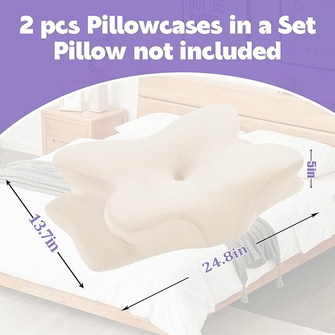BALAPET 2 Pcs Velvet Cervical Neck Pillow Case, Soft Elasticity Pillowcase for Ergonomic Cervical Neck Pillow,Fuzzy Warm Flannel Pillow Cases with Zipper, Cover Only(White)