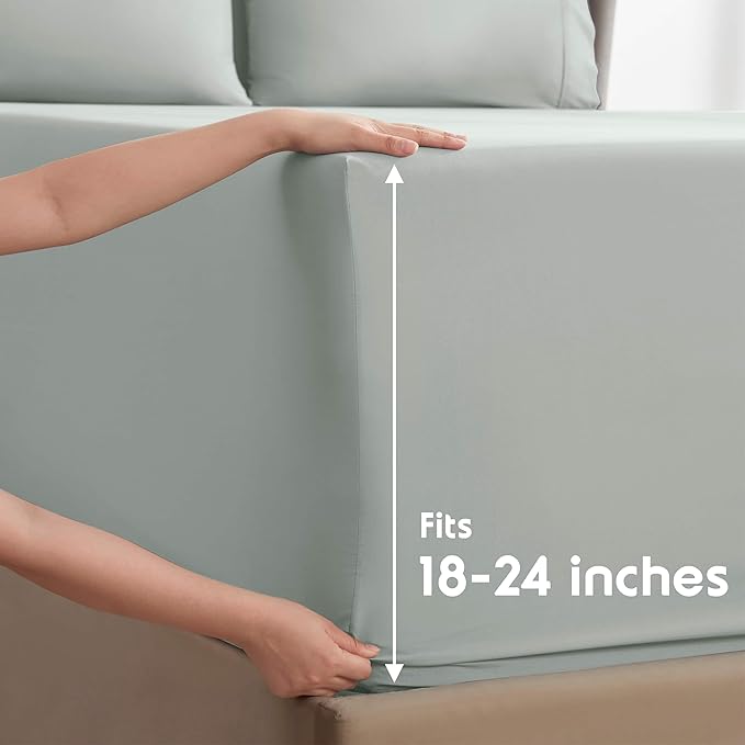Nestl Extra Deep Full Sheet Set - 6 Piece Breathable & Cooling Sheets - Hotel Luxury Bedding Set w/18-24 Inch Deep Pockets - Easy & Secure Fit - Super Soft, Wrinkle Free & Comfy - Sage Green