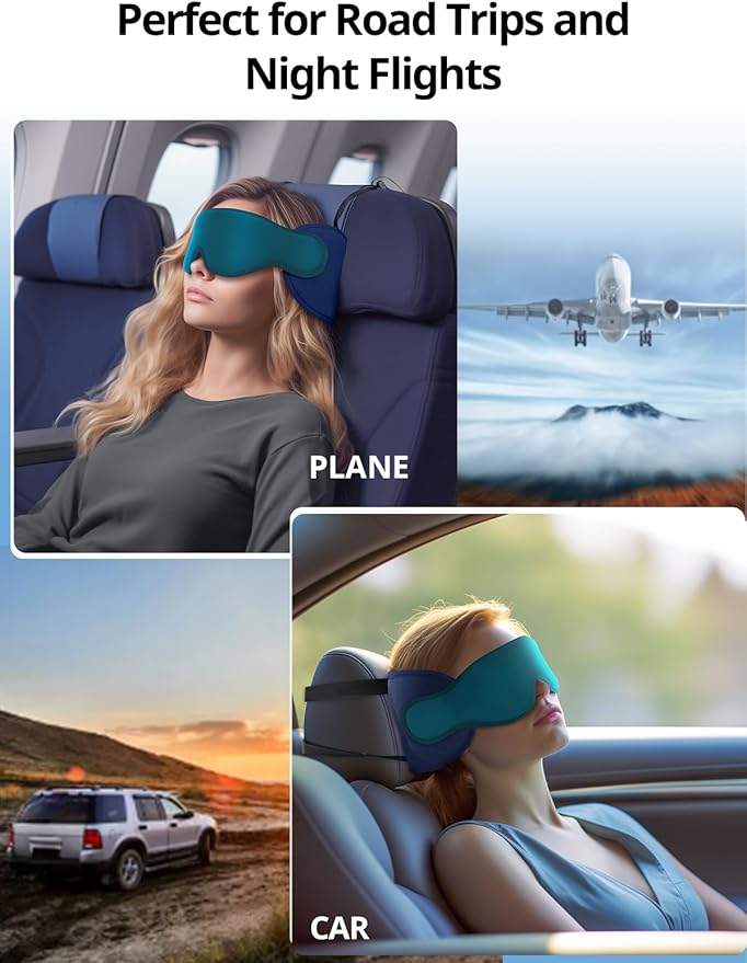 Inspireyes Travel Pillows for Airplanes, 360° Head Support for Long Flight, Soft Airplane Pillow with 3D Eye Mask for Sleeping, Stop Bobblehead, Airplane Headrest Gadgets, Royal Blue