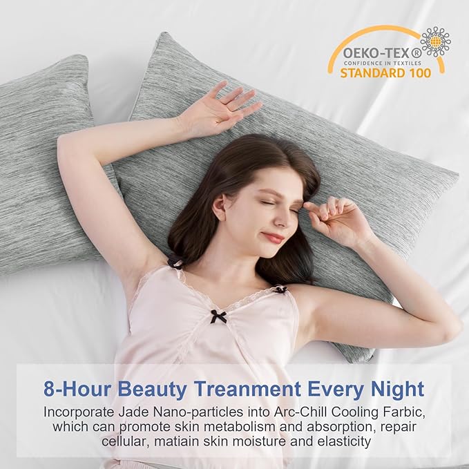 Elegear Cooling Pillow Cases for Hot Sleepers, Japanese Q-Max 0.5 Cooling Pillowcases, Both Sides(Cooling/Cotton), Breathable Soft Pillowcase for Hair and Skin, Set of 2-Gray (Standard (20" x 26"))