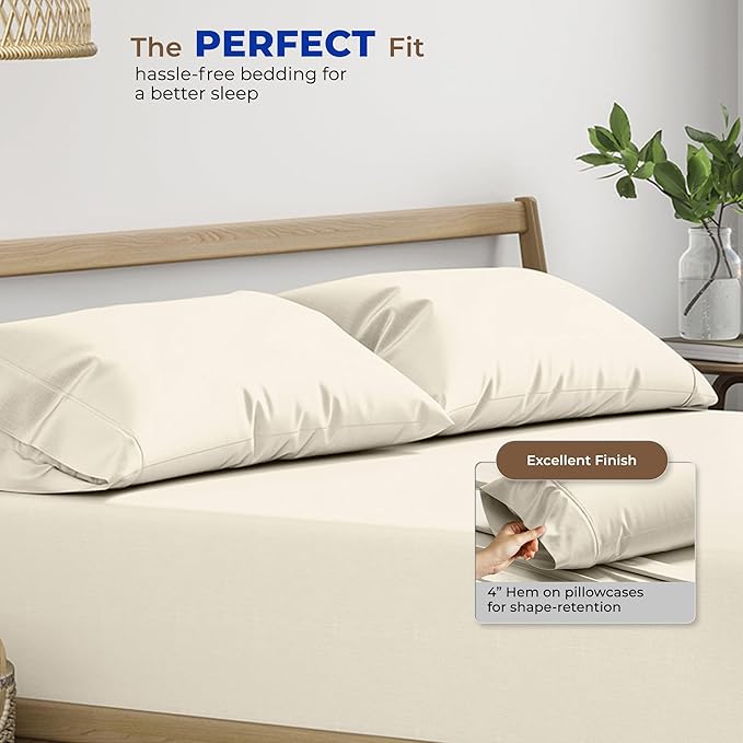 Thread Spread 100% Egyptian Cotton King Size Pillow Cases Set of 2 - Luxury 1000 Series Paradise Collection Pillow Cases King Size (Ivory), Soft Cooling Hotel Egyptian Cotton Pillowcases