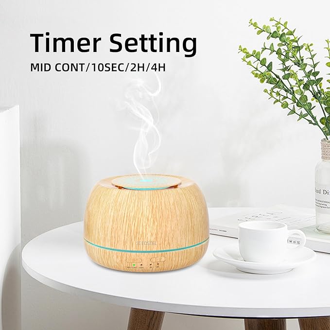 SEEDSEEL 300ML Essential Oil Diffuser 8 Hours Run Time, Aromatherapy Diffuser with Remote Control,7-Color LED for Home
