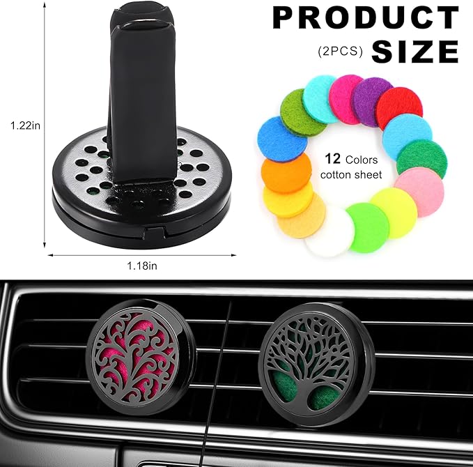 KVAEY 2PCS 30mm Car Diffuser Vent Clips, Tree of Life Aromatherapy Essential Oil Diffuser Locket with 12 Felt Pads, Stainless Steel Car Diffuser Locket Air Freshener (Style 4)
