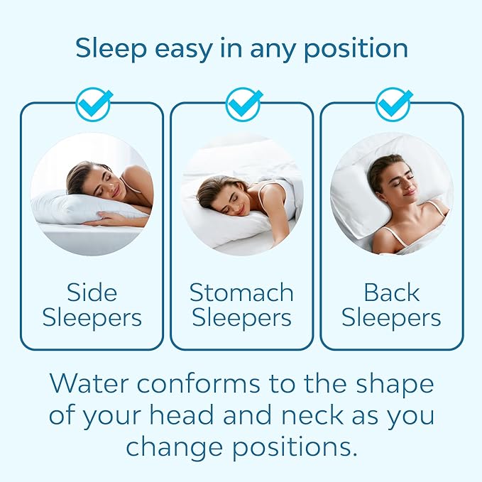 Mediflow Fiber Water Pillow - Adjustable Bed Pillow for Neck Pain Relief, Ideal for Side, Back, and Stomach Sleepers, Clinically Proven for Comfort and Support (4 Pillows)