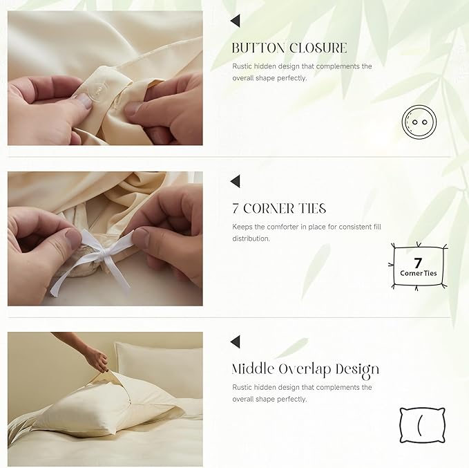 Simple&Opulence Cooling Duvet Cover Set Queen Size, 3 Pcs 100% Viscose Derived from Bamboo Hotel Luxury Silky Bedding Set, Breathable Soft Comforter Cover for Hot Sleeper with 2 Pillowcases(Beige)