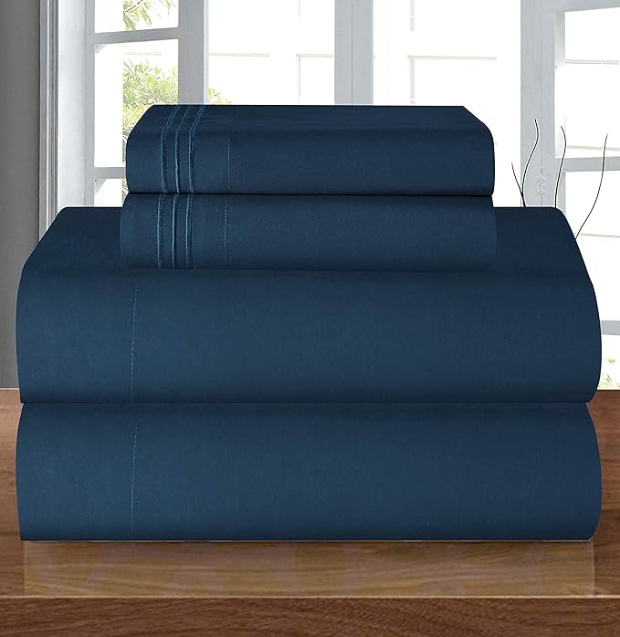 Egyptian Comfort Coziest Bedding Set, Easy All Around Elastic Fitted Sheet, Deep Pocket up to 16inch, Microfiber, Navy Blue, King