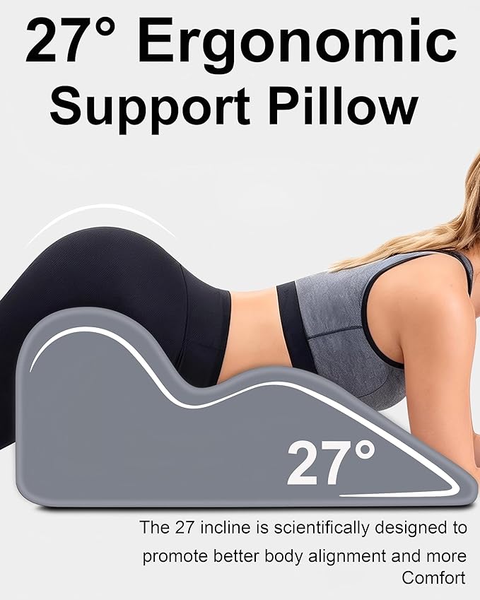 Ergonomic Memory Foam Wedge Pillow, 27° Angled Support for Neck and Waist, Multi-Position Support Pillow - Grey (Plus Size 25.5 * 21.5 * 11.8 inch)