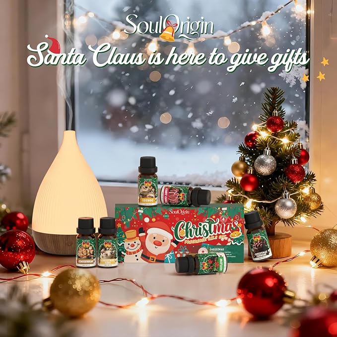 Soulorigin Christmas Essential Oils Set, Fragrance Oil Set for Diffuser, Scent Diffuser Oil for Candle Making-Christmas Cake, Eggnog, Candy Canes, Gingerbread, Mistletoe, Christmas Pudding