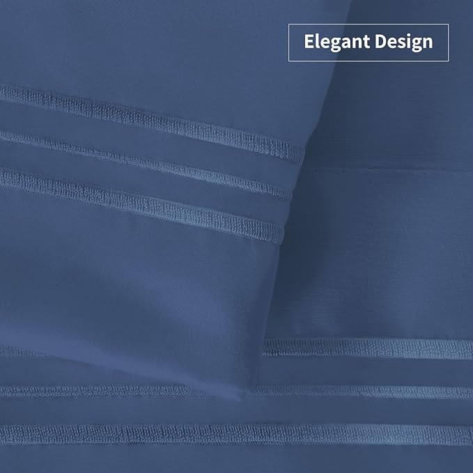 YIYEA King Pillow Cases Set of 4, Ultra Soft 1800TC Hotel Quality Double Brushed Microfiber Embroidered Pillowcases, Envelope Closure, Fade Resistant (20"x36", Denim)