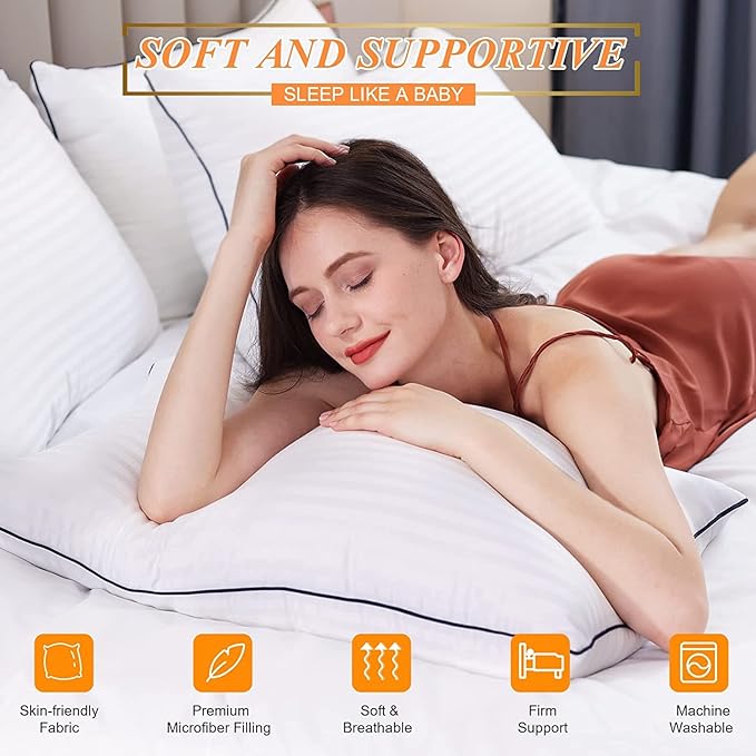 SEMZSOM Bed Pillows for Sleeping, King Size Pillows Set of 4 Luxury Hotel Pillows with Soft Fluffy Down Alternative Filling for Back, Stomach and Side Sleepers