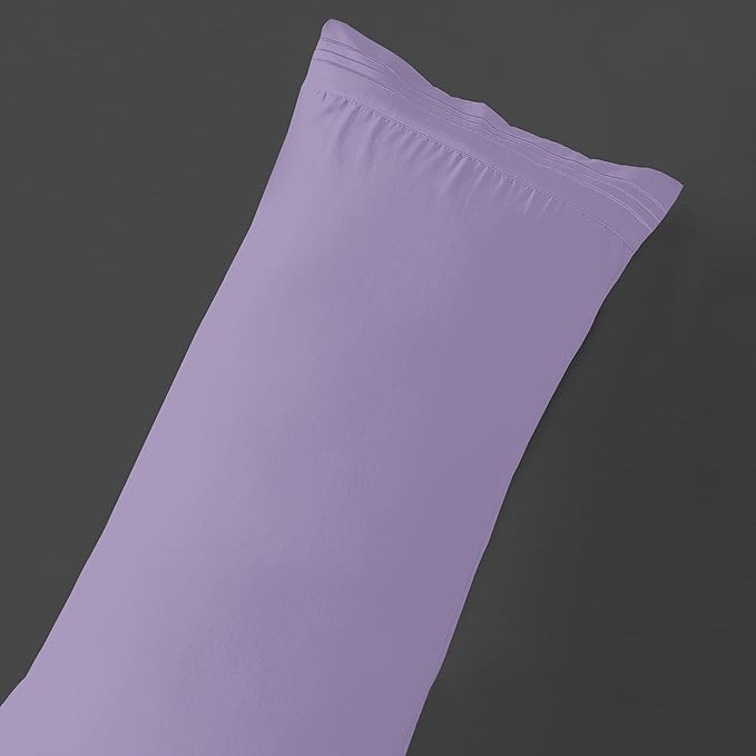 Mocassi 1-Piece Premium Body Pillowcase 1800 Series Hotel Quality Microfiber - Soft and Breathable with 3-Line Embroidery Wrinkle and Stain Resistant, Easy Care, 21" x 54", Lavender