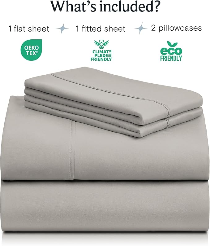 LuxClub 4 PC Queen Sheet Set, Breathable Luxury Bed Sheets, Deep Pockets 18" Wrinkle Free Cooling Sheets Machine Washable Hotel Bedding Silky Soft - Light Taupe Queen