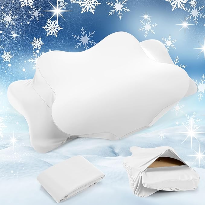 Hahafelt Cooling Cervical Pillowcase Cover with Envelope Closure (Only Pillow Case) Ergonomic Neck Pillowcase Smooth Soft Cool Pillow Cover for Side Back Stomach Sleepers(White,Standard Size)