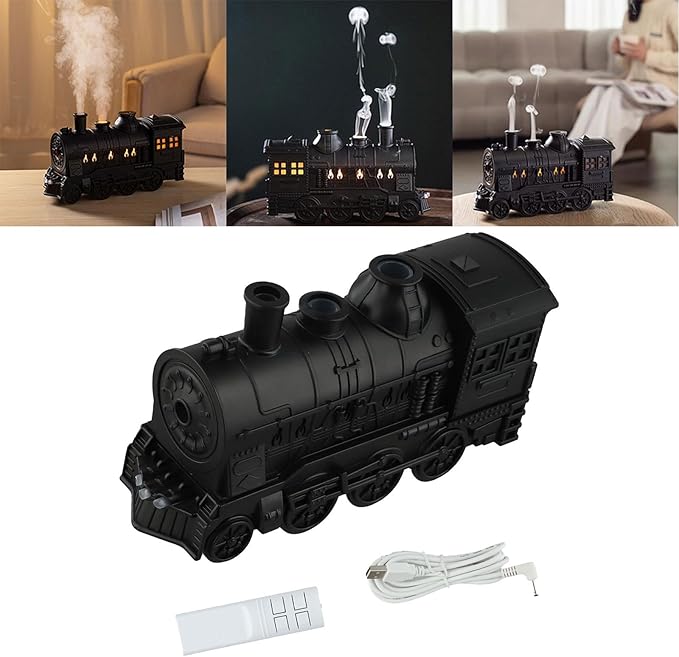 300ml Steam Train Essential Oil Diffuser Cool Mist Humidifier with Retro Design Ultra-Quiet Operation Dual Ambient Light Modes Auto Shut-Off for Bedroom or Office(Green)