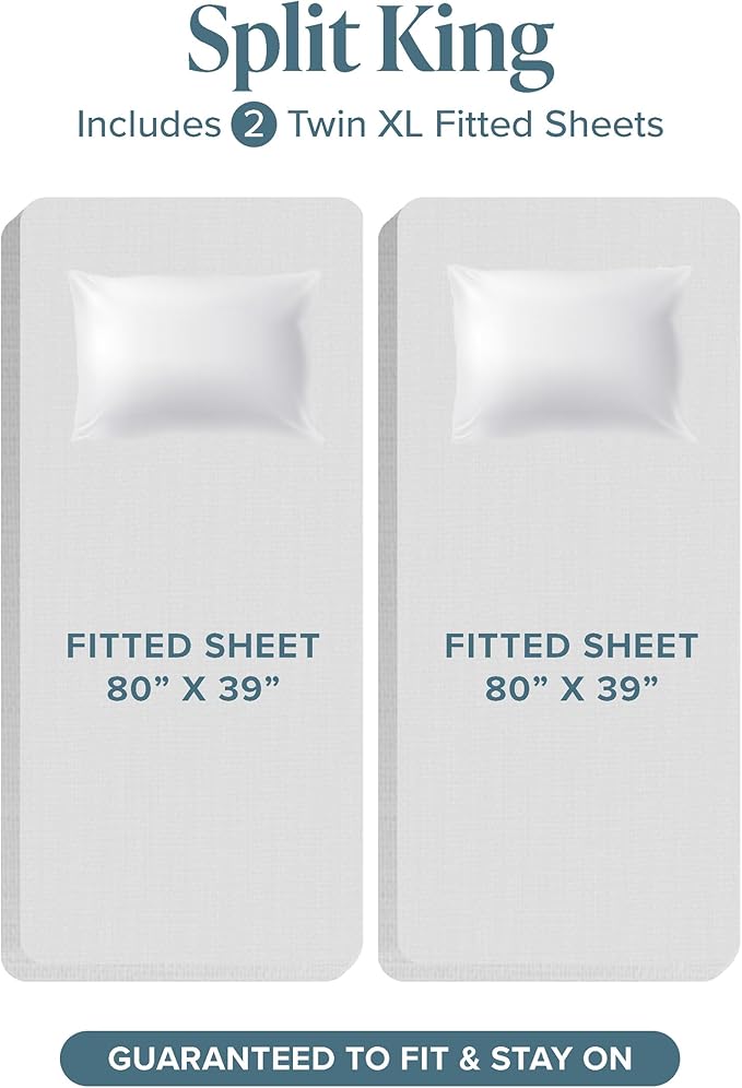 Bare Home Split King Sheet Set - 1800 Ultra-Soft Microfiber Bed Sheets - Double Brushed - Deep Pockets - Easy Fit - 5 Piece Set - Bedding Sheets & Pillowcases (Split King, Coronet Blue)