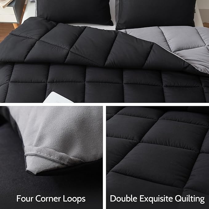 Decroom Lightweight California King Comforter Set with 2 Pillow Sham - 3 Pieces Set - Quilted Down Alternative Comforter/Duvet Insert for All Season - Black/Grey - Cal King Size