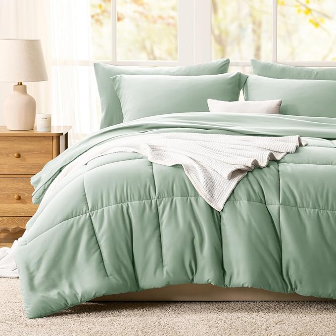 CozyLux Full Size Comforter Sets Sage Green - 7 Pieces Bed in a Bag Full, Oeko-Tex Certified Bed Set, All Season Soft Bedding Set with Down Alternative Comforter, Sheets, Pillowcases & Pillow Shams
