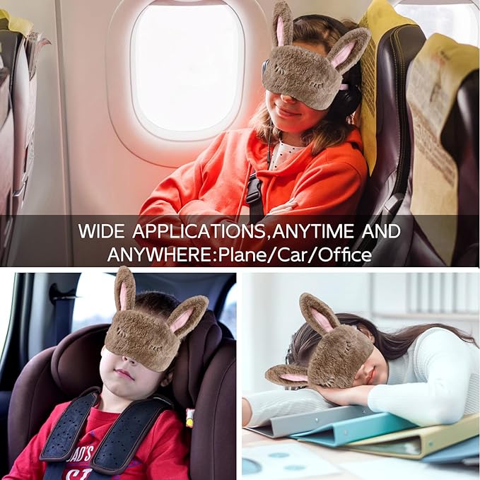 Cute Animal Sleeping Mask Sleep Mask, Soft Plush Rabbit Eye Mask for Travel Nap Sleeping Blindfold Eye Cover Eyeshade for Adult Kids Girls Teens Men Women - Rabbit, Brown