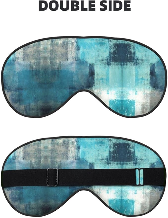 Turquoise and Grey Art Silk Sleep Mask, Adjustable, Breathable, Skin Friendly, 4" x 8", Tie Closure