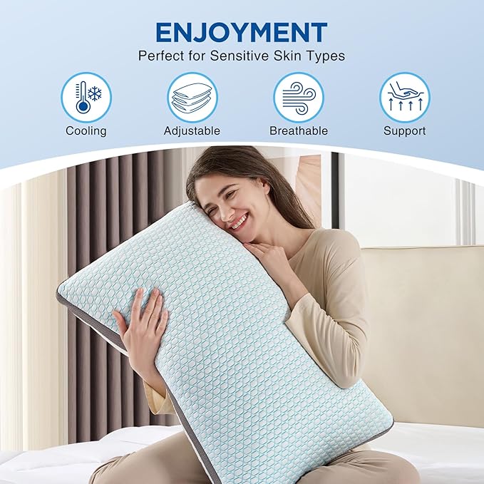 Cooling Pillows King Size Set of 2, Shredded Memory Foam Pillows 2 Pack, Bed Pillow for Hot Sleepers Adjustable Firm Pillow for Side, Back and Stomach Sleepers, Machine Washable