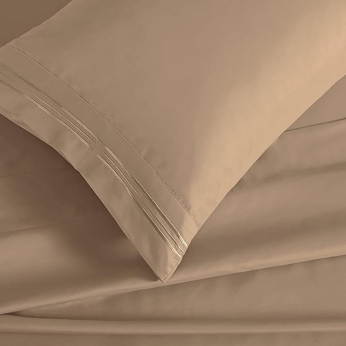 Manyshofu Extra Deep Pocket King Size Sheets - Hotel Luxury 1800 Thread Count Sheets & Pillowcases - Microfiber Bedding Set up to 24" Mattress - Khaki Bed Sheets 18-24 Inch Deep Pockets - 4 Piece