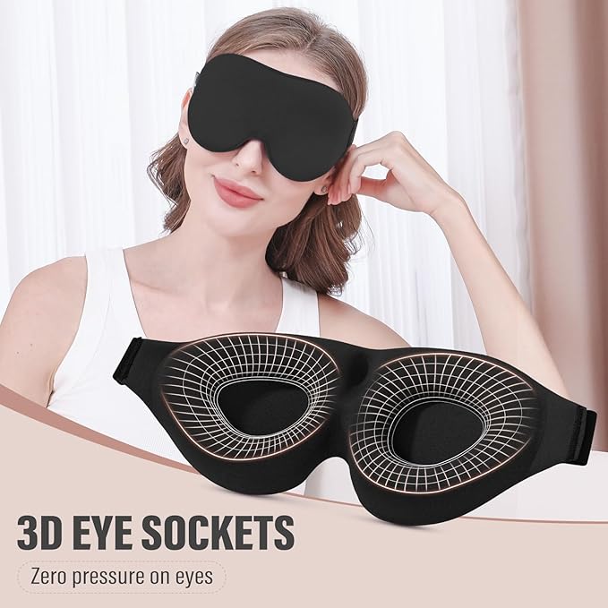 Sleep Mask (Black & Purple) for Men Women, Complete Light Blocking 3D Eye Mask for Sleeping Night Blindfold, Relaxing Zero Pressure Eye Cover