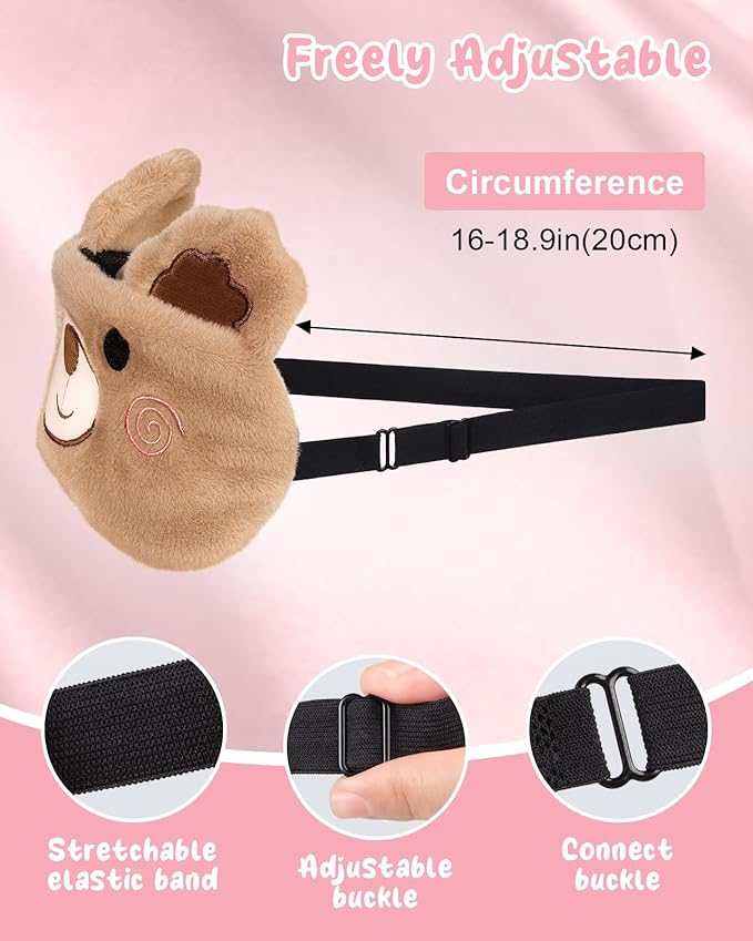 Miss Adola Sleep Mask for Kids - Valentines Gift for Kids Cute Plush Fuffy Sleeping Eye Cover Kawaii Soft Eyeshade Animal Eye Blindfold for Girls Boys Teens with Adjustable Strap, Bear