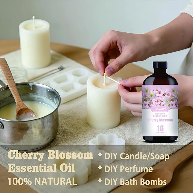 Cherry Blossom Essential Oil – MLYNKL Cherry Blossom Oils 16.33 fl oz for Diffusers, Humidifiers, Massage, DIY Candles, Soap, Cleaning, Home, Yoga, Office, Gifts - 490 ml