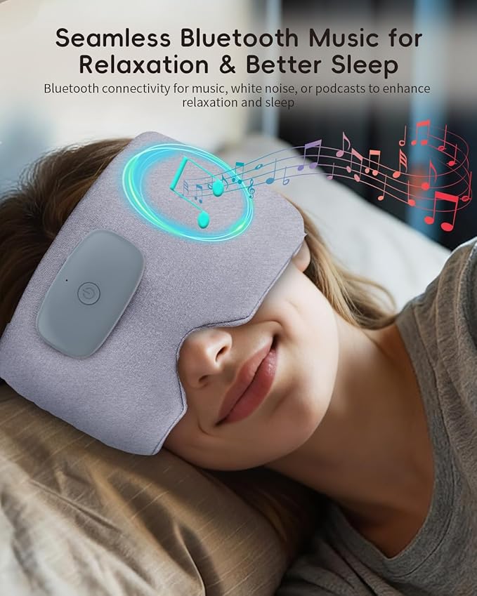 Heated Eye Masks for Dry Eyes with Bluetooth 6.0 Headphones - 3 Heat Levels, Memory Function, Soft Fabric Sleep Mask for Eye Strain & Migraine Relief - Unisex Light Gray