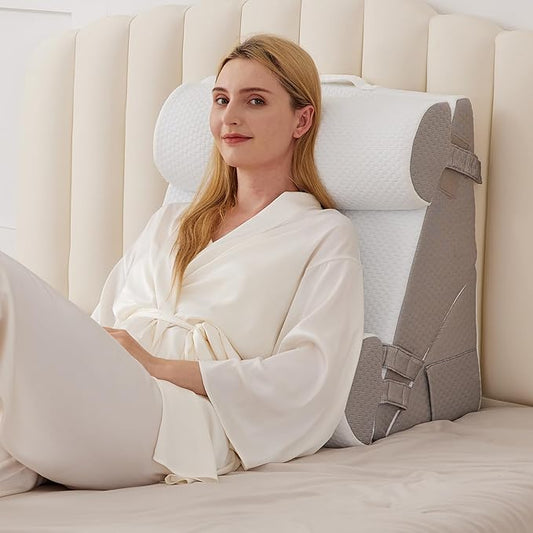BIEEZZK 4PCS Wedge Pillow Set for After Surgery, Back Pillow for Bed Sitting up, 9&12inch Adjustable Memory Foam Bed Wedges, Pillow Wedge for Acid Reflux, Back Pain Relief, Snoring, White/Grey