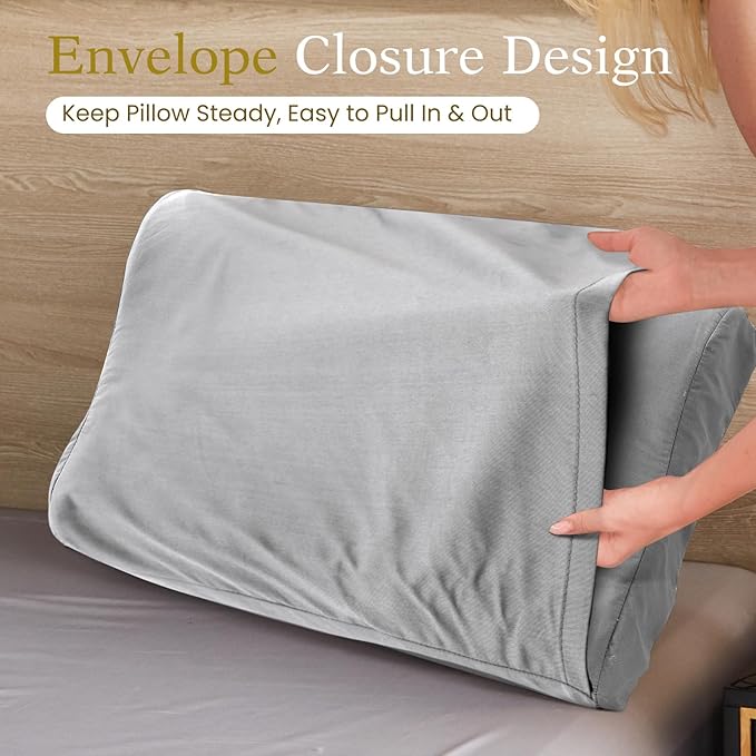 Cooling Pillowcase for Contour Pillow- Rayon Derived from Bamboo Contour Cervical Neck Pillow Case Cover- Breathable Silky Soft Pillowcase for Hot Sleepers,24 x14 x5/3.7 Inches 1 Piece Light Grey