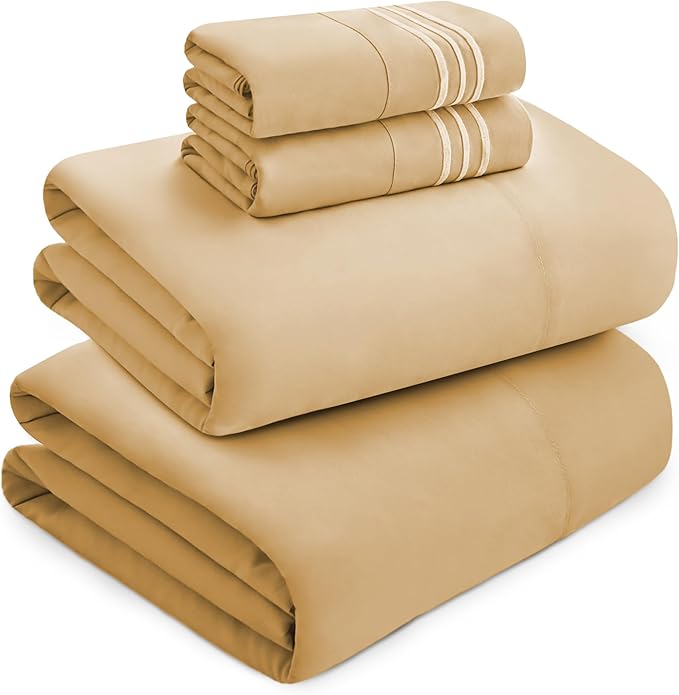 Mocassi Luxury Split King 5-Piece Sheet Set - 1800 Premium Hotel Quality - Easy-Fit, Wrinkle, Fade Resistant Bed Sheets and Pillowcases - All Around Elastic Fitted Sheet, Deep Pocket, Gold