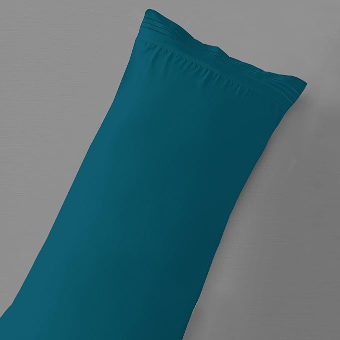Mocassi 1-Piece Premium Body Pillowcase 1800 Series Hotel Quality Microfiber - Soft and Breathable with 3-Line Embroidery Wrinkle and Stain Resistant, Easy Care, 21" x 54", Midnight Teal
