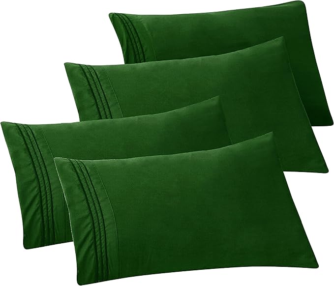 Elegant Comfort 4-PACK Solid Pillowcases 1500 Premium Hotel Quality Microfiber - Smooth Weave, Wrinkle and Stain Resistant, Easy Slip-On, 4-Piece Set, King Pillowcase, Hunter Green