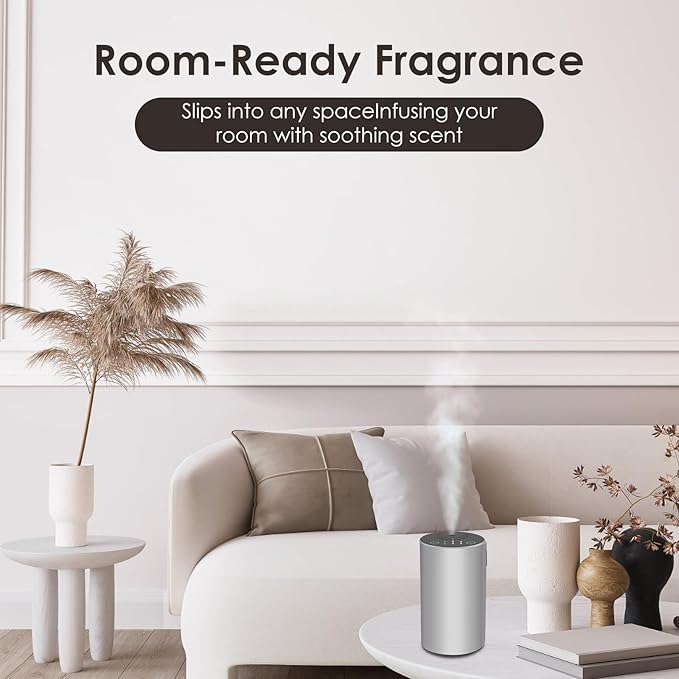 Waterless Essential Oil Diffuser, 7 Colors LED Light, Battery Powered Mini Scent Air Machine, Aromatherapy Mist Diffuser for Home Room Car Office，Black Aluminum Alloy (Silver)