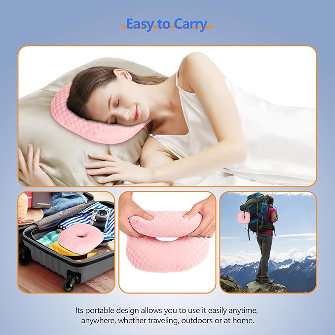 Ear Piercing Pillow for Side Sleepers - Ear Hole Pillow for Pierced Ears, CNH & Pain Relief, O-Shaped Orthopedic Pillow for Pressure Sores, Soft Cotton (Pink)