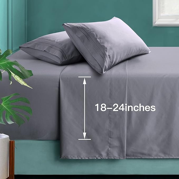 Manyshofu Extra Deep Pocket King Size Sheets - Hotel Luxury 1800 Thread Count Sheets & Pillowcases - Microfiber Bedding Set up to 24" Mattress - Grey Bed Sheets 18-24 Inch Deep Pockets - 4 Piece