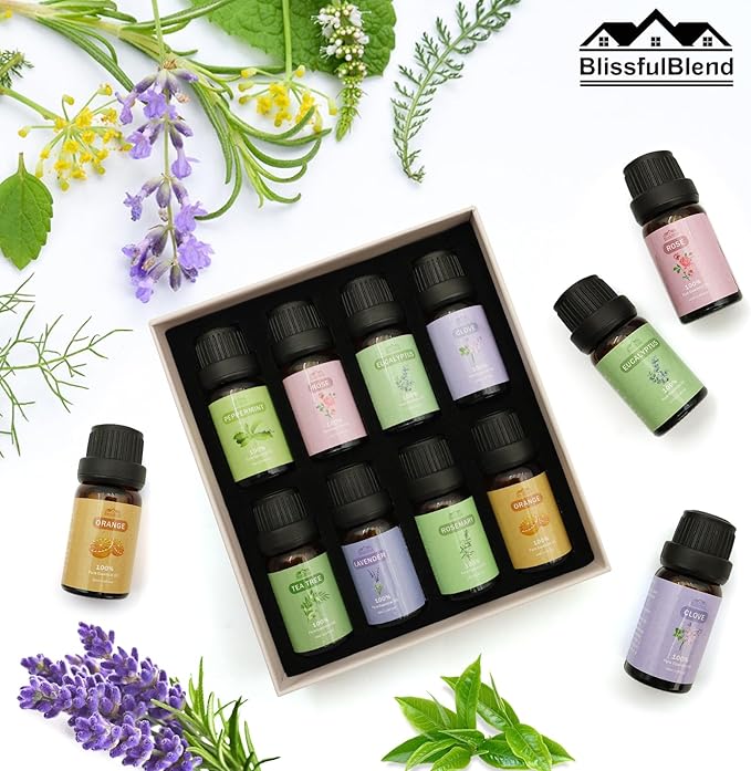 8 Pcs Pure Essential Oils Set for Diffuser, Home Care, Candle, Soap, Clean, Perfume, Laundry - Peppermint, Lavender, Rose, Clove-Organic Aromatherapy for Women and Mom Gift 10ml Each Mother's Day