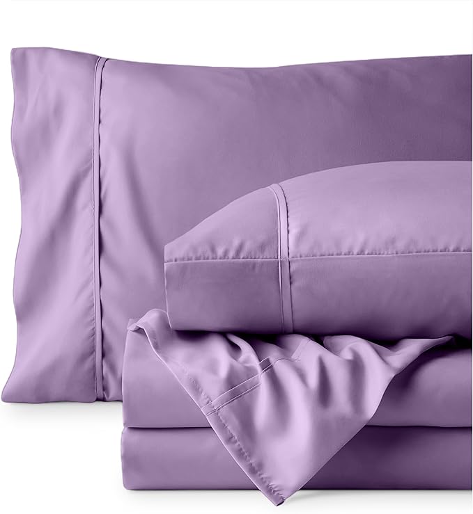 Bare Home Hotel Luxury Twin Sheet Set, Extra Soft - 4 Piece Set - Deep Pockets - Easy Fit - Cooling & Breathable - Wrinkle, Fade, Stain Resistant - Includes 2 Pillowcases (Twin, Lavender)