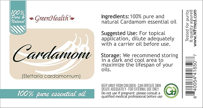 Cardamom Essential Oil – 8 fl oz (237 ml) Aluminum Bottle w/Plug Cap – 100% Pure & Natural Essential Oil – GreenHealth